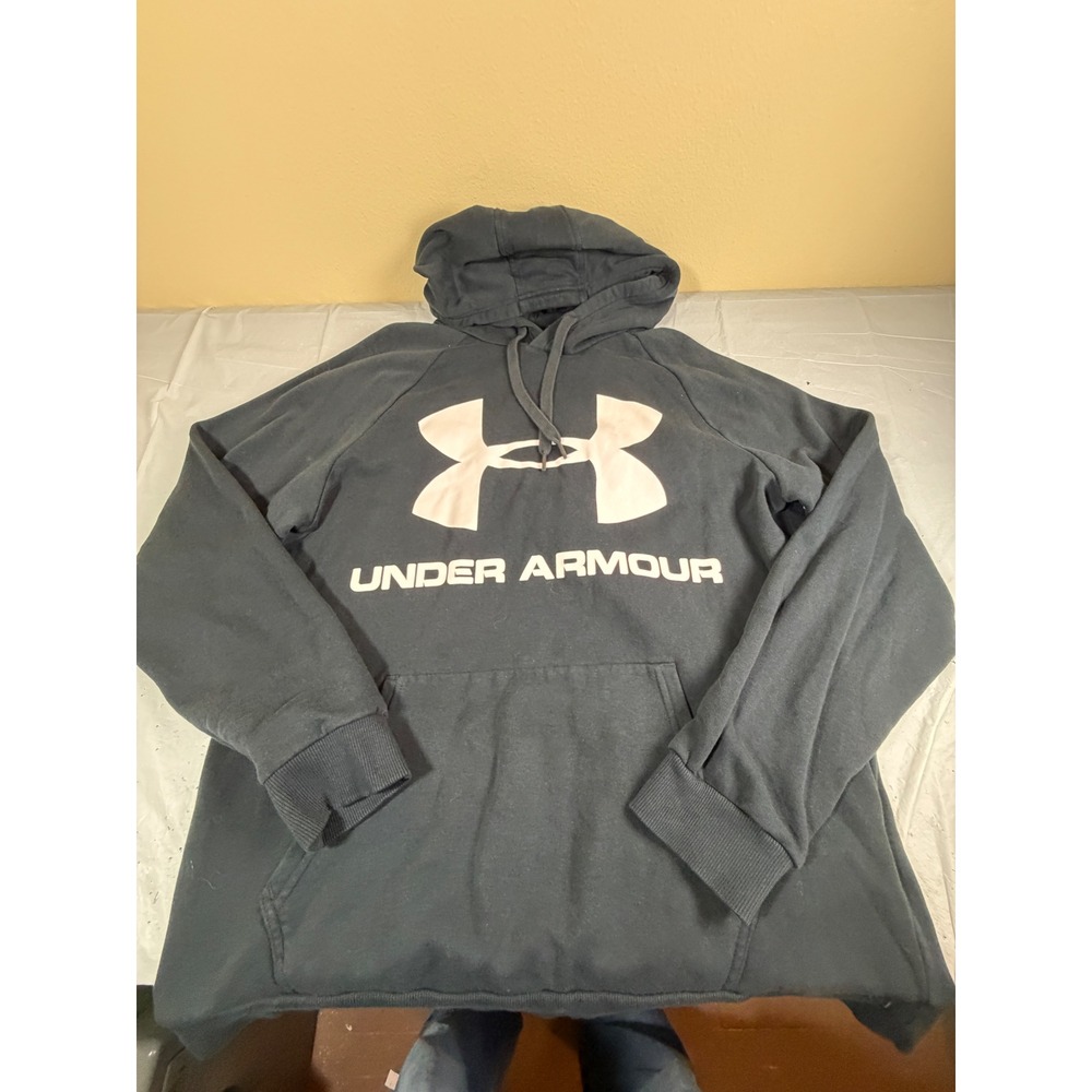 Under Armour Mens Rival Fleece Hoodie Black White Logo Pullover XL GSTX77XZ12479